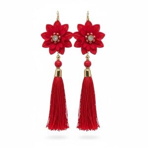 Elegant Red Floral Tassel Earrings